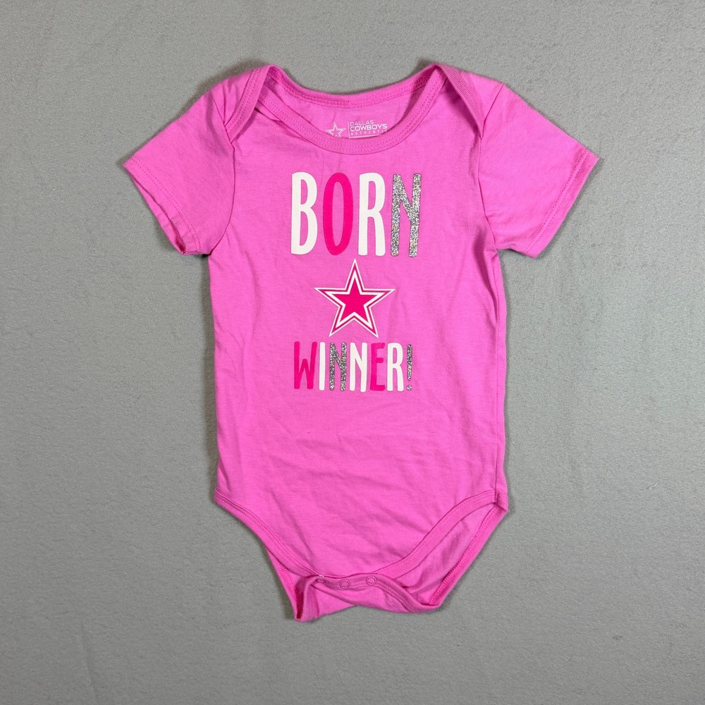 Dallas Cowboys Born Winner Baby Girl Pink Glitter Bodysuit NFL Shirt 24M New